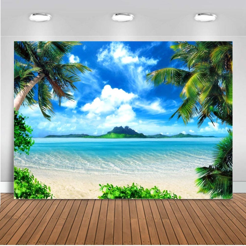 CHAIYA 7x5ft Summer Beach Theme Backdrop Hawaii Beach Backdrop Tropical Luau Summer Background for Aloha Moana Party Decoration Photo Booth Banner 104 - Image 1
